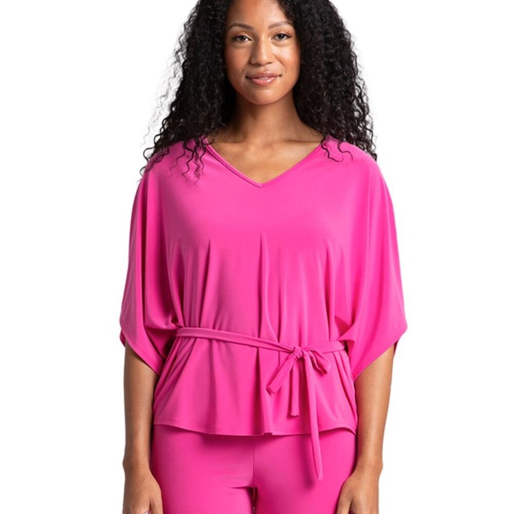SYMPLI - Slouchy Tie Waist V Neck Top- Peony Pink - Size 12-NWT